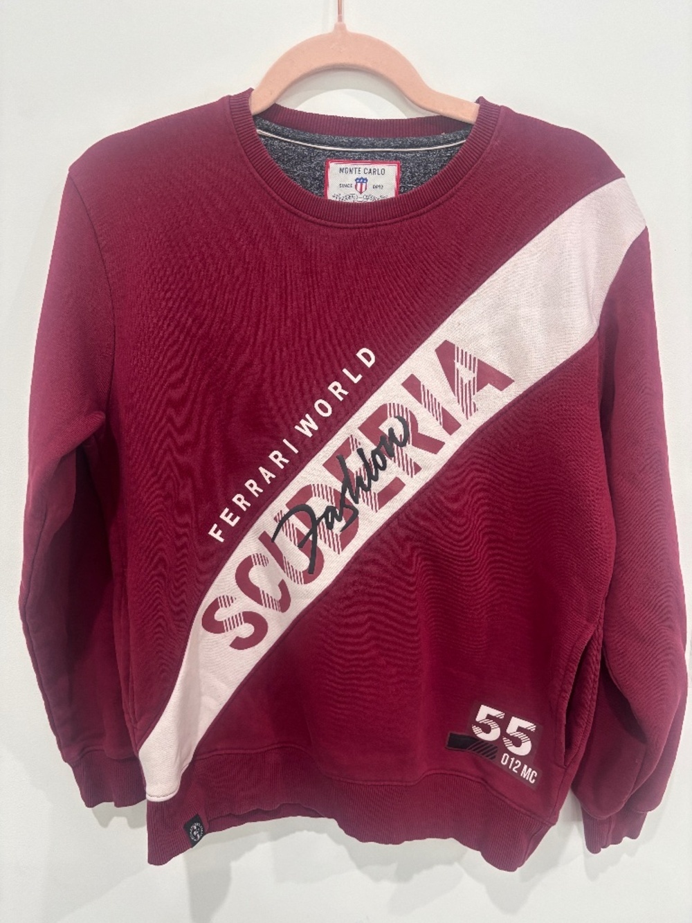 Monte Carlo Kids Ferrari World Sweatshirt Size 37 Maroon Diagonal Stripe Pullove